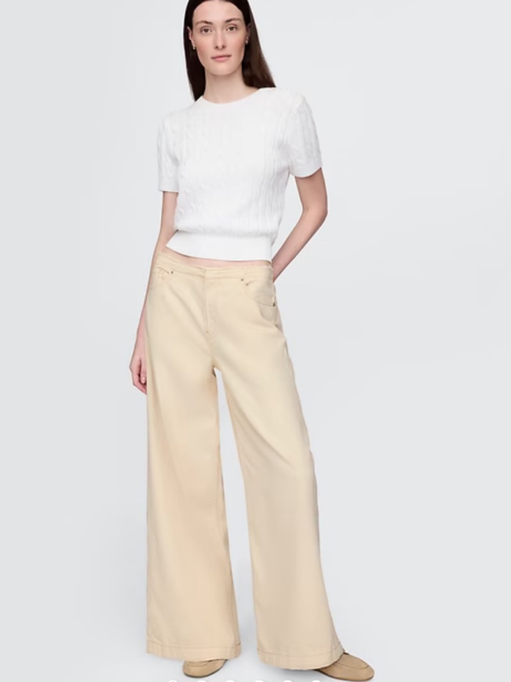GAP Baggy Midrise Ultrasoft Wide-Leg Pants in Cream - Picture 4 of 7